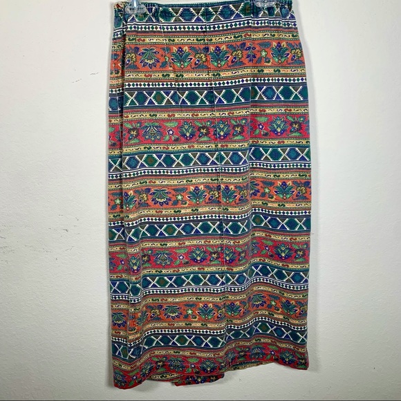 90s 80s Vintage Southwestern Denim Midi Skirt - Picture 4 of 8